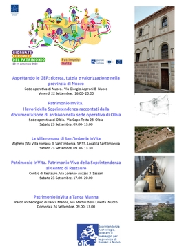 #GEP2023 Giornate Europee del Patrimonio - Soprintendenza Archeologia, Belle Arti e Paesaggio per le province di Sassari e Nuoro